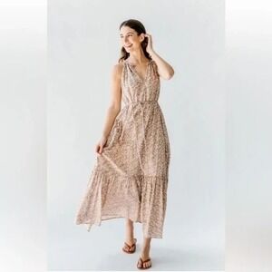 Mirth Corsica Maxi Dress Womens M Desert Sand Coral Handmade Floral Boho Peasant